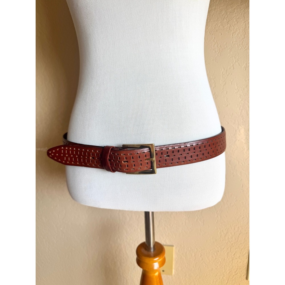 Jhane Barnes Mens Brown Upscale‎ Designer Leather Belt Solid Brass Size 36